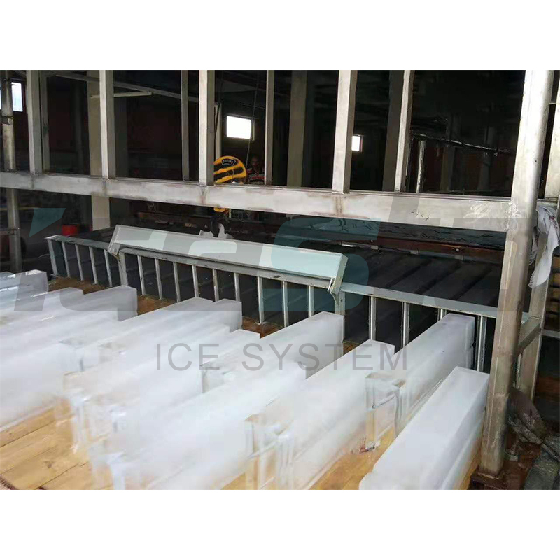 Tanque de salmuera de agua salada, máquina de hielo en bloques de 3 toneladas para enfriar mariscos